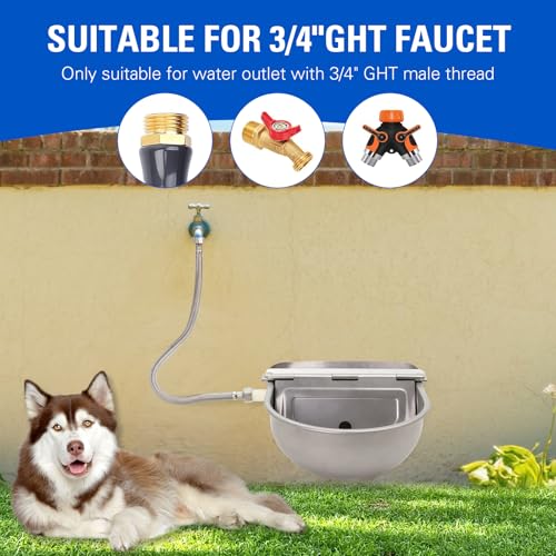 Automatic Waterer 304 Stainless Steel Float Valve for Chicken Dog Livestock | Self-Filling Water Trough with Bottom Drain Hole & 39" Hose (3/4'') for Horse, Goat, Cattle, Sheep, Cat, Poultry, Pig | 2.5L