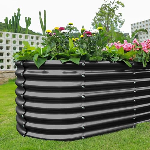 Land Guard Galvanized Planter Raised Beds, 6×3×2ft Galvanized Water Trough, Keyhole Raised Garden Bed Metal (Dark Gray) - color: Dark Grey, size: 6×3×2ft