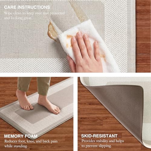 Chef Gear Hettie Anti Fatigue Cushioned 2pc Set Kitchen Mat 18"x60" & 18"x28" Beige - color: Beige, size: 60"L x 18"W x 0.3"Th