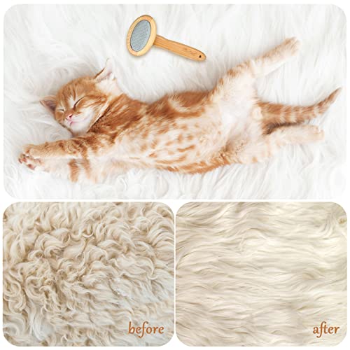 Sheepskin Wool Brush Stainless Steel Pins Bamboo Slicker Carding Rug Comb Macrame Brush Fur Brushes Wool Carding Brushes with Long Prongs for Unmat Fur Rugs Pillows Short Hair Pet Grooming Deshedding