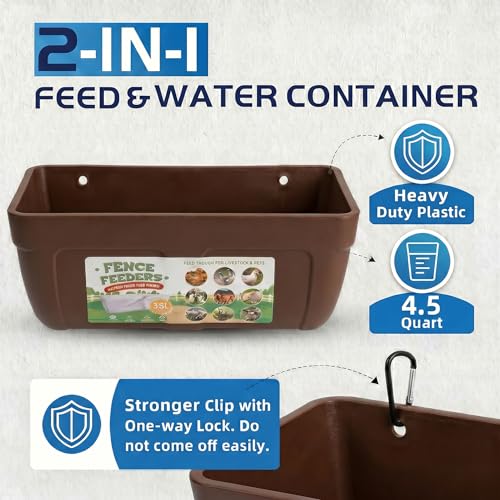 Hanging Chicken Feeder Waterer Heavy Duty BPA-Free Plastic Feed Trough, Fence Mount Livestock Feeding Bucket, Backyard Poultry Farm Supplies for Duck, Turkey, Goat, Sheep, 2 Pack, Brown - color: Brown