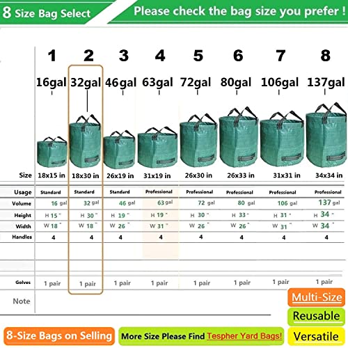 Standard 2-Pack 32 Gallon Lawn Garden Bags Big (D18,H30 in) Yard Waste Bags W/Gardening Gloves for Leaf Bag,Grass Clippings,Yard Debris Bin,Camping Trash Container,Recycling Bin,Laundry Bag 4 Handles