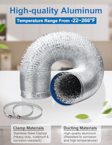 Wathai 4 Inch Flexible Dryer Vent Hose 10ft Ducting Kit for Tight Spaces | for Tight Spaces Crush-Resistant Exhaust Hose with 2 Clamps, Ventilation Duct for Dryer and HVAC Systems - style: 4Inch Duct 10FT