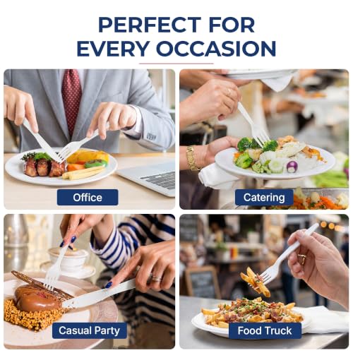 BluShine Extra Heavy Duty Plastic Forks, Disposable Bulk Cutlery | 400 Count Extra Heavy Duty White Plastic Forks, Strong Silverware Feel, BPA Free, Dishwasher Safe, Catering & Party Ready