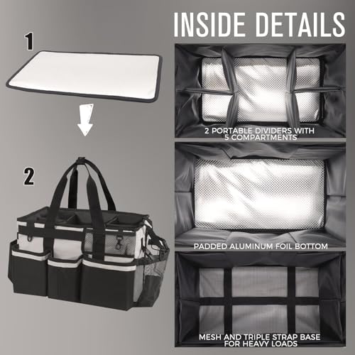 SCAVATA Wearable Cleaning Caddy, Cleaning Caddy Supplies Organizer with Handle & Shoulder Straps for Housekeepers, Under Sink & Car Cleaning Tool Organizers Bag with 4 Foldable Divider (Beige) - color: Beige