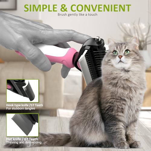 Spring Blossoms-2 in 1 Professional Grooming Rake for Cats & Dogs-Dematting Comb for Easy Mats & Tangles Removing,Pet Brush Safe No More Nasty Shedding and Flying Hair (Purple) - color: Purple