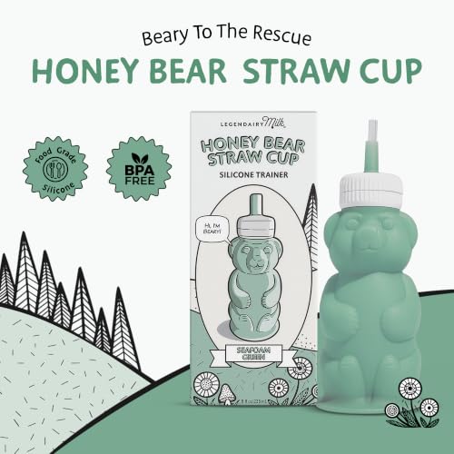 Legendairy Milk Honey Bear Silicone Straw Sippy Cup, Green, 8 oz, 4+ Months | Helps with bottle-to-cup transitions; liquid never touches plastic. BPA- and phthalate-free, dishwasher safe, brush included. - color: Seafoam Green V2