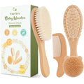 Yoofoss 4 Piece Baby Brush and Comb Set, Wooden Baby Brush with Natural Ultra Soft Goat Hair, Baby Hair Brush for Newborn, Baby Brush Set for Boy Girl - color: Wood