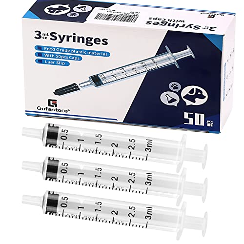 50 Pack 3ml Plastic Syringes with Caps for Science Labs, Liquid Measuring, Watering, Refilling, Oral,Pet - size: 3ml-50Pack