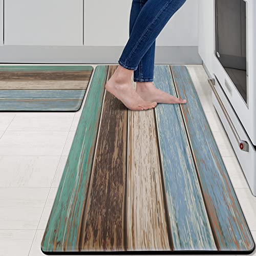 MAYHMYO Anti Fatigue Kitchen Mat for Floor Set of 2, 17.3"x 29"+ 17.3"x 47" | Comfort Mats, Cushioned, Non Slip, Waterproof Kitchen Rugs, Standing Mats, House, Sink, Office - color: Farmhouse, size: 29"L X 17.3"W X 0.4"Th + 47"L X 17.3"W X 0.4"Th