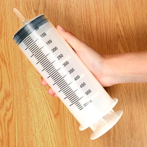 3 Pack 550ml Syringes with 55.1 Inch Tube and Needle 8G 1.5”, Sterile Syringe Individually Packaged for Labs, Liquid Measuring, Feeding Pets,Oil, Glue - style: 550ml