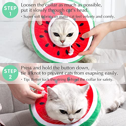 ANWA Adjustable Cat Cone Collar Soft, Cute Cat Donut Collar After Surgery, Kitten Recovery Cones to Stop Licking - color: Watermelon, size: Medium