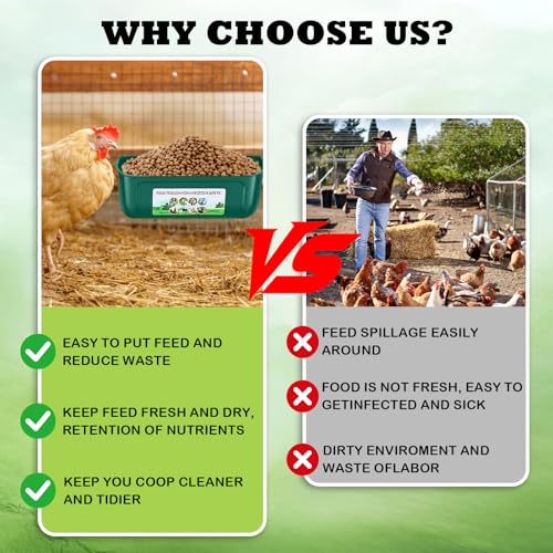 5 Pack Chicken Feeder, Duck Feeder Supplies, Hanging Fence Feed Trough with Clips for Goat, Sheeple, Piglet, Gooses, Turkeys, Dog Livestock Poultry, 8 Quarts in Total, Feed Scoop Included, Green - color: Green 5pcs