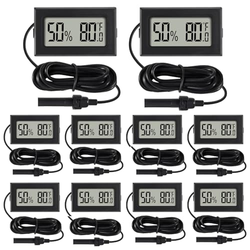 10Pcs Mini Digital Thermometer Hygrometer Gauge with Probe Sensor LCD Display Meter Indoor Temperature Humidity Fahrenheit Meter for Incubator Plant Tank Garden ℉ - size: 10 pcs