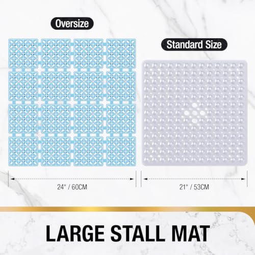 HITSLAM Shower Mat Anti Slip, 24x24 Inch Cut to Fit No Odor Soft TPE Shower Stall Mat, Square Bath Mat with Suction Cups and Drain Holes, Soft on Feet, Blue - color: Blue