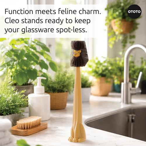 OTOTO Cleo Dish & Water Bottle Brush – Silicone Baby Bottle Brush, Water Bottle Cleaner, Dish Brush with Long Handle, Cute Lion Design, Crevice Cleaning Brush, Baby Essentials, Kitchen Gadgets - style: Cleo