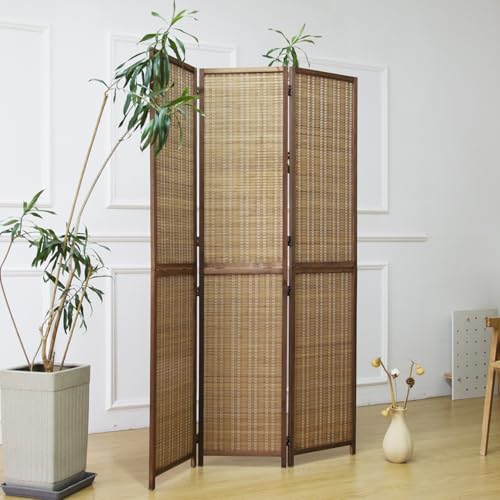 3 Panel Detachable Room Divider, 5.6 ft Tall Two in One Bamboo Privacy Screen (Converts into 2 Low Dividers), Folding Panel Divider for Room Separation, Natural Brown (67" H x 46" W) - color: Brown, size: 3 Panel