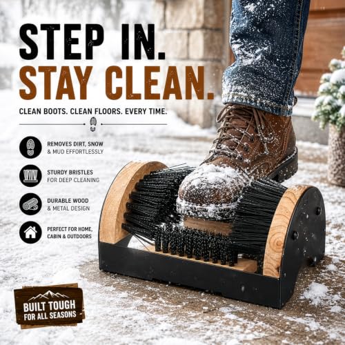 Heavy-Duty Metal and Wooden Base Shoe Cleaner and Boot Scraper, Portable or Floor-Mounted Scrubbing Brush for Indoor and Outdoor Use, All Weather Boot Cleaner - Removes Mud, Snow and Sand, Wooden - size: Wooden