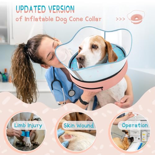 Supet Raised Inflatable Dog Cone Collar to Stop Licking, Soft Dog Cone Alternative After Surgery, Doggie Neck Donut Collar for Small Medium Large Dogs - color: Donut Light Blue, size: M(Neck 9"-12.5")