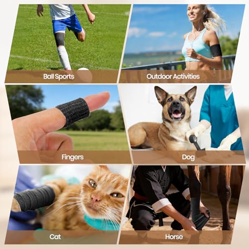 Self Adhesive Bandage Wrap, 20 Rolls Sports Tape, Self Stick Elastic Bandage Wrap, Sticky Bandage Wrap for Wrist, Feet, Ankle, Vet Wraps for Animals Pets,Tattoo Grip Tape(1" x 78.74") - color: Black