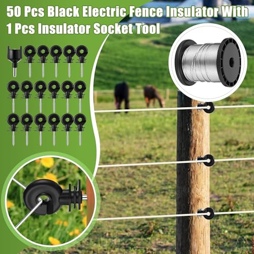 Electric Fence Charger Kit 0.25J 5 Mile 50 Insulators 250ft Wire | 110VAC Plug in for Poultry Pets, Socket Tool, Aluminum Conductor, Screw Mount, Garden Pond Orchard Protection - style: 0.25 Joule
