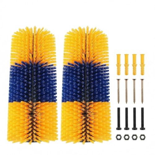 2PCS Horse Goat Cattle Scratching Post | 8 screws, 4 screws, 4 rubber plugs(Stiff Bristle, Itch Relief, Self-grooming, Full Massage)