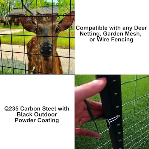 8.7Ft Adjustable Black Steel Angle Fence Posts, Heavy Duty Deer Fence Posts with Pre-Drilled Holes for Garden, Yard, and Property Line, 2-Piece Installation with Screws (6 Pack, 12 Stakes)