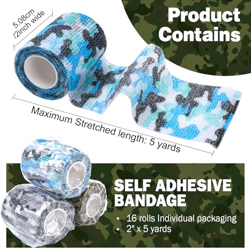 AZEN 16 Pack Camo Self Adhesive Bandage Wrap, 2" X 5 Yards Elastic Cohesive Bandage Wrap, Athletic Tape, Vet Wrap, Ankle Tape, Tattoo Tape Wrap (Camo) - color: Camo, size: 2IN - 16Pack