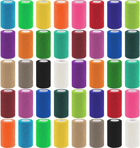 40 Pack Self Adhesive Bandage Wrap,4" X 5 Yards Elastic Cohesive Bandage | Breathable Athletic Tape Vet Wrap Stretch Adhesive Tape for Wrist Ankle Swelling Sprains(Multicolored)