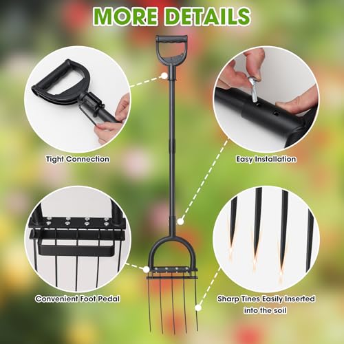 Broad Fork Garden Tool, 50" Heavy Duty Broadfork Hand Tiller with Double 5 Sharp Tines, Garden Pitchfork with Ergonomic D-Shaped Handle, Spading Diggi - size: Broad Fork 50Inch