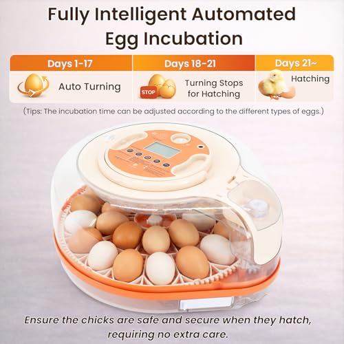 Smart Egg Incubator with Voice Control, 26 Chicken Eggs | Hatches 26 chicken or 59 bird eggs; automatic egg turner with thermometer seat, humidity control and water reservoir.