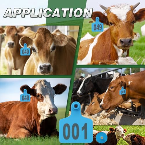 100PCS Cattle Ear Tags Numbered 001-100,Plastic Livestock Ear Tags with Animal Identification Tags for Cattle Cows Hogs Pigs Sheep Goats (Blue) - color: BLUE