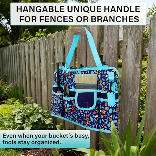 KUNN Bucket Tool Organizer 5 Gallon with Hangable Handle 18-Pocket Detachable Bucket Bag for Tools, Garden Caddy Tote with Pockets, Heavy Duty 600D Polyester Gardening Accessory,Blue - color: Navy Bloom