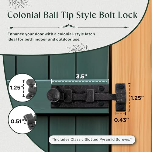 Renovators Supply Manufacturing Slide Bolt Latch 3 in. Black Wrought Iron Ball Tip Style Slide Bolt with Mounting Hardware Pack of 2 - size: Pack of 2, style: 3.5 inch - Ball Tip