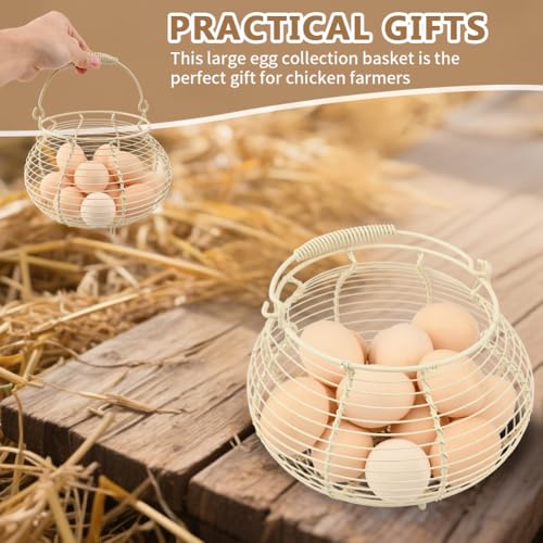 Wire Egg Basket for Gathering Fresh Eggs Holder,Holds About 20 Large Eggs | Retro Handle Egg Gathering Basket,Metal Eggss Holder Countertop,Farmhouse Eggs Storage Container for Farmhouse (White) - color: White