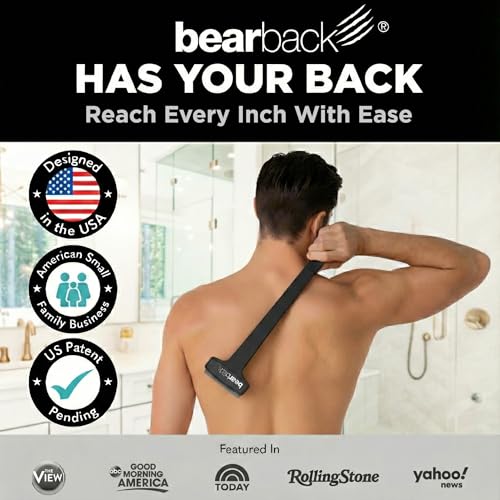 bearback Lotion Applicator for Back & Body, Black Handle with 2 Rollers | Long Reach Folding Handle, Reusable Foam Rollers, Apply Lotion, Medication, Ointment, Sunscreen, Self Tanner - color: Black