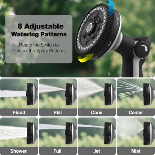 Garden Hose Nozzle | Heavy-Duty Metal Hose Sprayer Nozzle - 9cm/3.5" Ultra-Wide Spray, 8 Adjustable Nozzle Modes, Water Hose Nozzles for Watering, Cleaning, Pets & Car Washing (New Upgraded) - color: Grey+Black