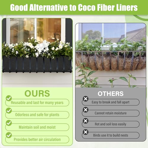 Riare 4 Pack 36 Inch Black Fabric Window Box Liners- Felt Square Trough Planter Basket Liners Replacement, Non-Woven Hanging Flower Plant Box Liner for Outdoor Plants Garden Fence- Avoid Birds Nesting