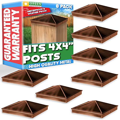 GreenLighting 4x4 Aluminum Pyramid Post Cap Cover (Brown 8 Pack) Fits 4x4 Nominal Wood (True 3.5 x 3.5) Powder Coated Matte Outdoor Post Caps Cover, Fence Wood Post, Decking, Waterproof - color: Brown 4x4, size: 8 Pack