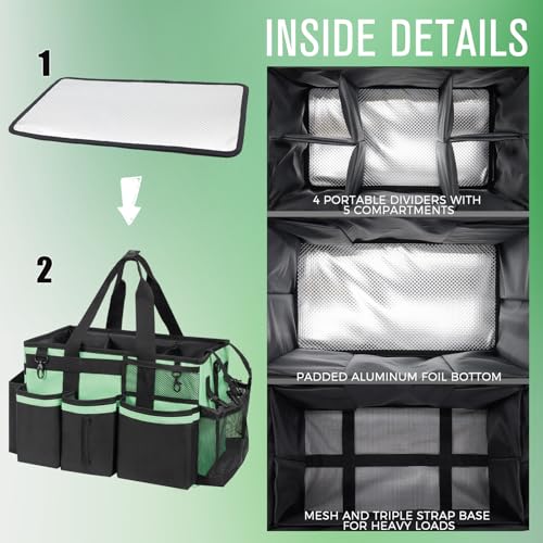 SCAVATA Wearable Cleaning Caddy, Cleaning Caddy Supplies Organizer with Handle & Shoulder Straps for Housekeepers, Under Sink & Car Cleaning Tool Organizers Bag with 4 Foldable Divider (MintGreen) - color: MintGreen