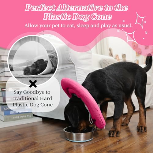 IDOMIK Dog Recovery Collar, Waterproof Soft Dog Cone After Surgery | Comfy Protective Elizabethan Collar Alternative for Dogs Cats, Adjustable Pet Neck Donut Cone Anti-Licking Wounds,Rose,M - color: Rose Red, size: M