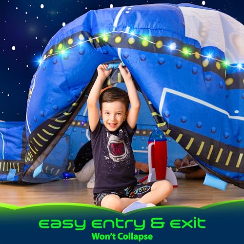 W&O Glowing UFO Inflatable Fort with Lights & Sound - Fan Not Included | Glowing UFO Aerodome with LED Lights, Sound Button, Glow-in-the-Dark Design, Easy Entry/Exit. Ages 3-12 - color: Glowing Ufo