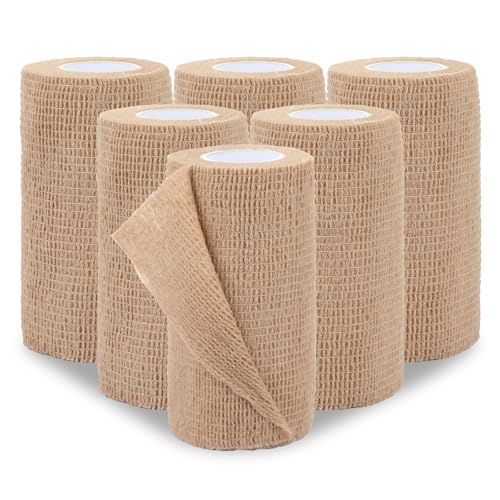 Self Adhesive Bandage Wrap 4 in, Elastic Vet Wrap, Athletic Sports Wraps | 6 Pcs 4 in × 5 yd, Stretch and Cohesive, Breathable and Soft, Tear Easily, Help Prevent Sprains, for Human Dog and Horse