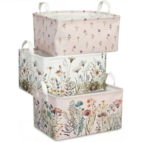 Wild Flowers Shelf Basket Floral Baby Shower Basket for Kids Girls Room Rectangle Clothes Toys Cube Storage Basket (Flowers) - color: Wild flower