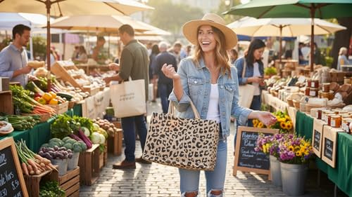 KAF Home Jute Market Tote Bag with Handles (Leopard) - color: Leopard