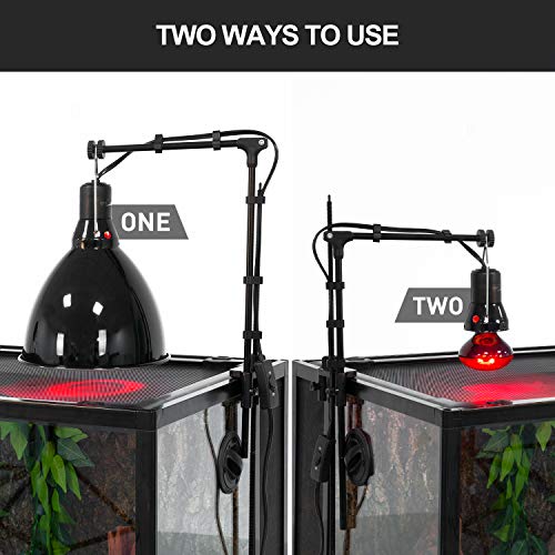 REPTI ZOO 8.5 inch Reptile Light Fixture 200W 2 in 1 E26 Base with Removable Ceramic Socket with On Off Toggle Switch in Black,Aquarium Dome Reptile UVB Light Socket Fixture (Without Bulbs)