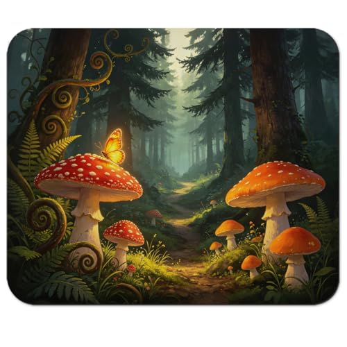 Enchanted Forest with Glowing Mushrooms Mouse Pad 9.5" x 7.9", Magical Butterfly Fantasy Cute Desk Mat - color: Forest with Glowing Mushrooms