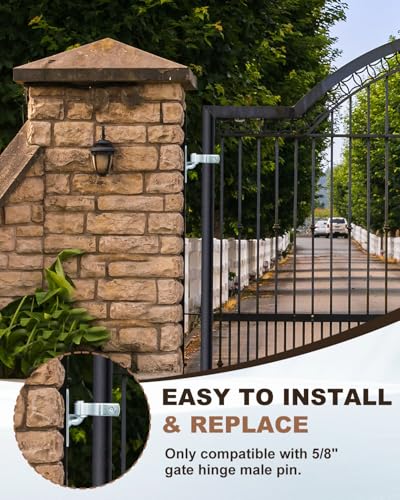 Gate Frame Hinges Fit 1-3/8" OD, Galvanized Chain Link Fence Gate Hinges | Fits 5/8" Pin Hole Heavy Duty Fence Gate Hinges for chain link fence gates, driveway gates, farm gates, other outdoor gate - size: 1-3/8inch