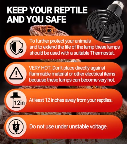 REPTI ZOO 100W Reptile Heat Lamp 2Pack Ceramic Heat Emitter Night Heat Lamp Bulbs Reptile Terrarium Heat lamp Tank Heat Bulb for Turtle Bearded Dragon Gecko Lizard Snake Chicken E26 - style: 100W/2PCS