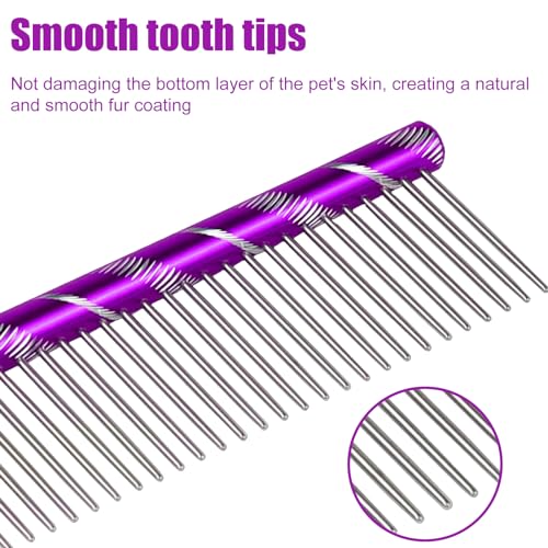 Fearless Alpaca Metal Pet Comb for Grooming Cats and Dogs (Purple) - Purple, Blue, Red, and Gold Colors Available - 8 Inch Length - Rounded Spine - Great Tool for Mats and Shedding